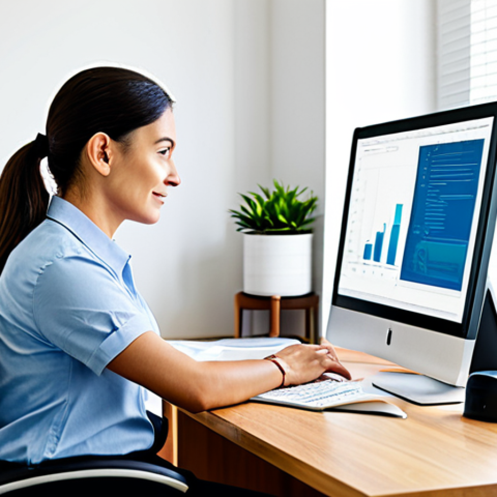 리빙월과 시각적 피로의 관계 - Ergonomic Workspace**
"A brightly lit home office featuring a woman working at a desk, fully clothe...