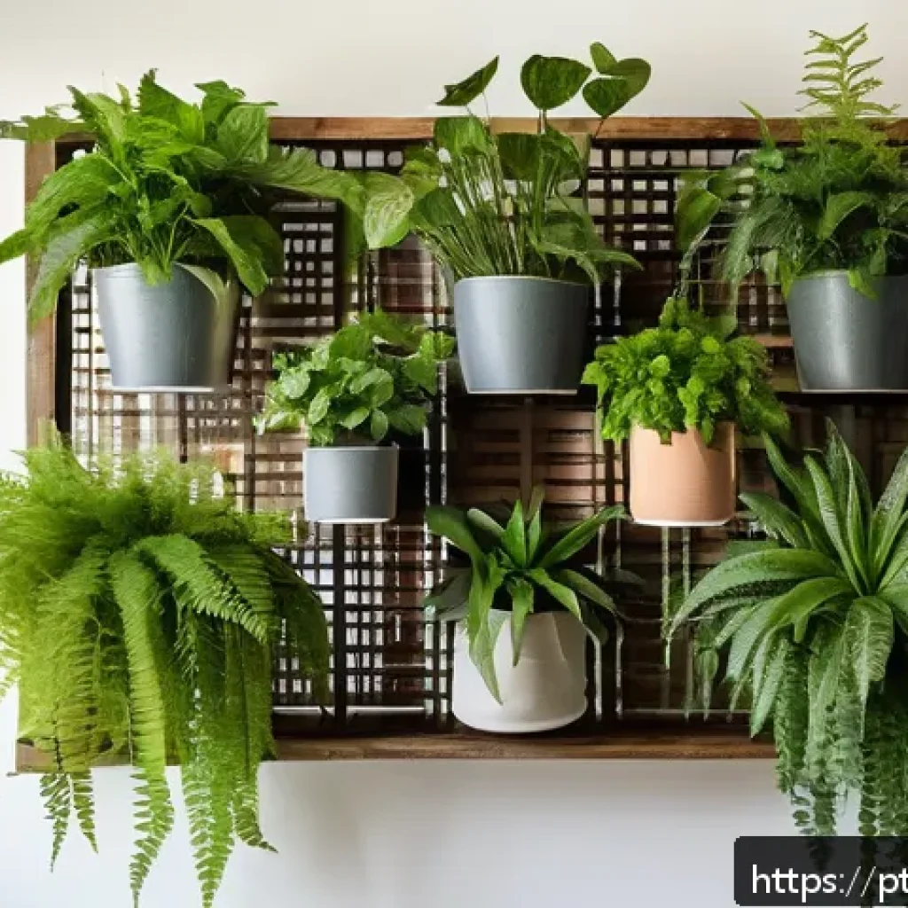 DIY 리빙월 만드는 방법 - A cozy indoor vertical garden in a modern Brazilian apartment living room, featuring a variety of pl...